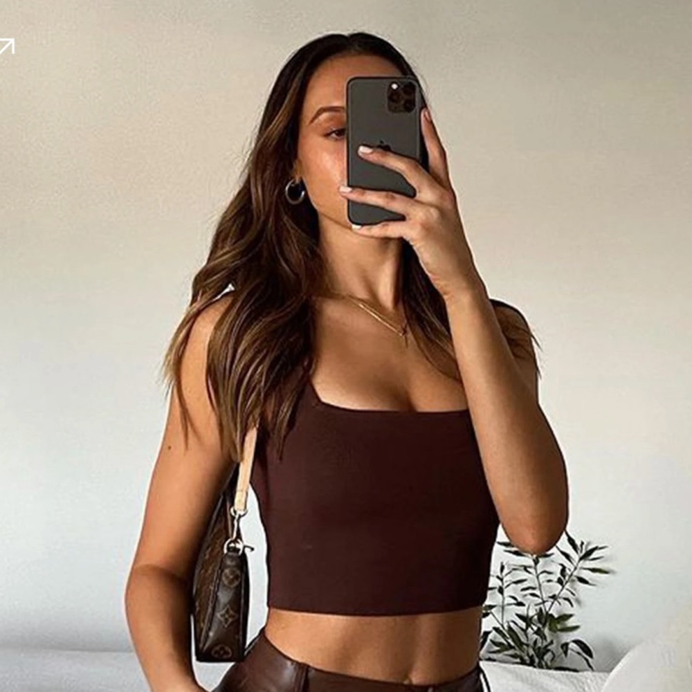 MESHKI Square Neck Bandage Crop - Chocolate